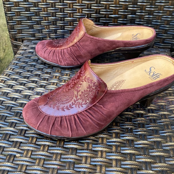 Sofft Camille Aubergine Red Suede Mules - Picture 6 of 11